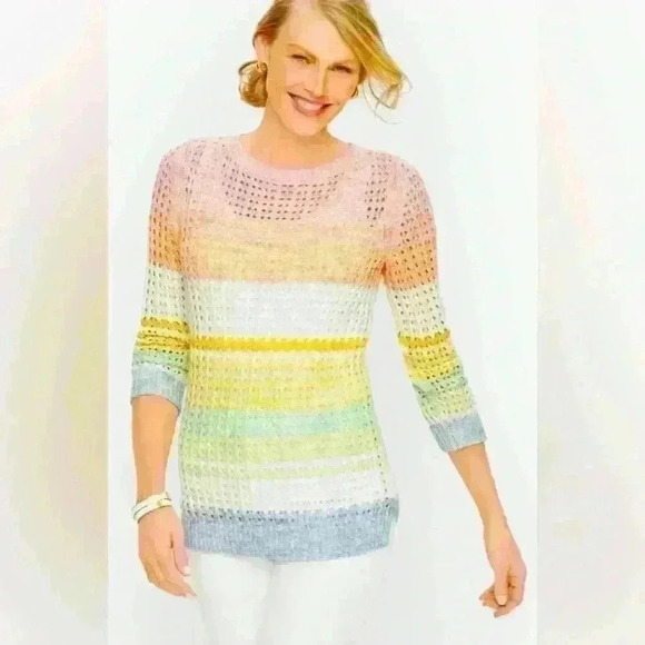 Talbots OPEN STITCH COTTON SWEATER Size M Multi Pastel Lighweight Cotton Casual - Picture 1 of 12